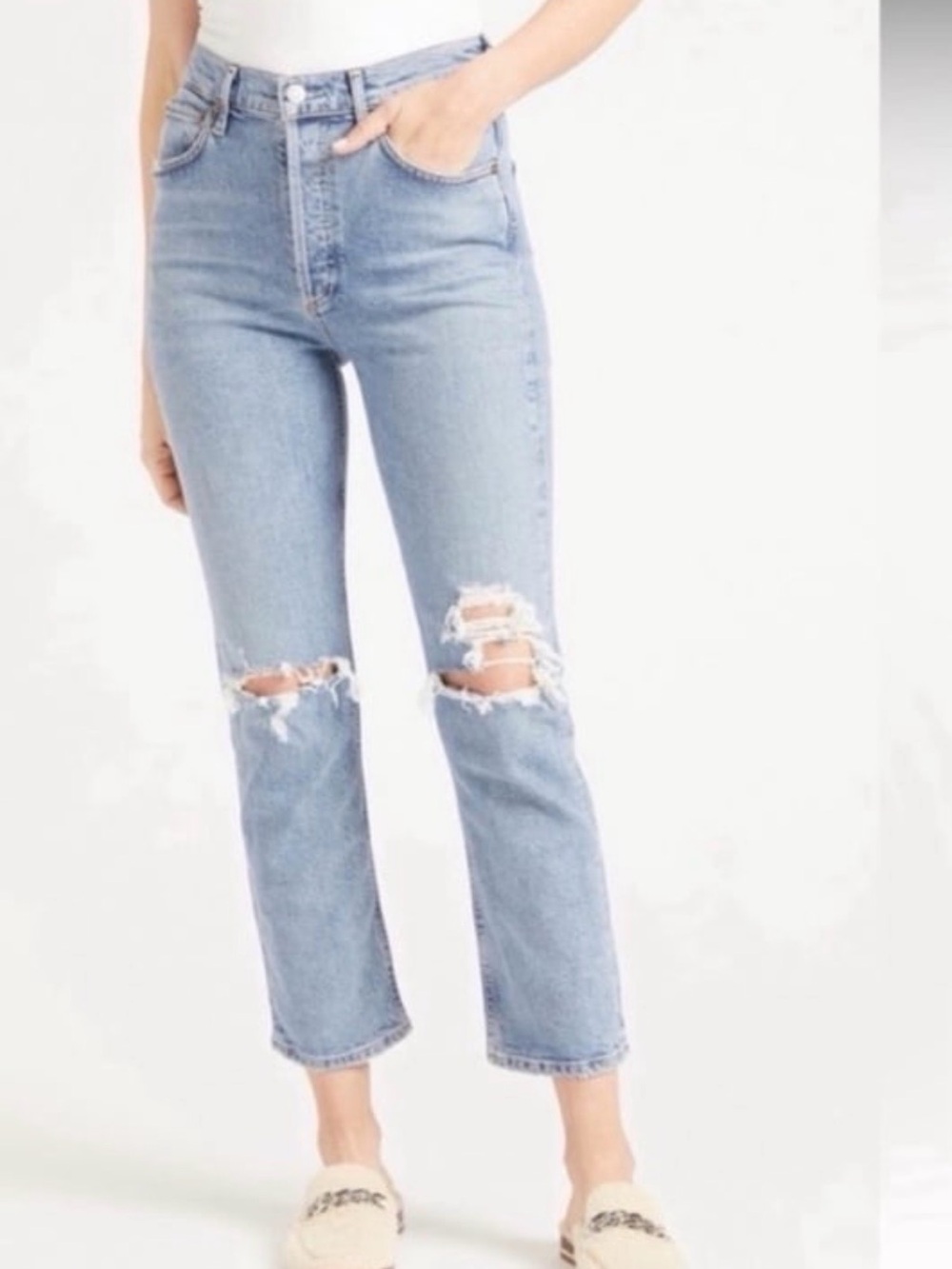 Agolde Riley 90s High Rise Straight Crop Distressed Jeans size 27/4 - Picture 5 of 7
